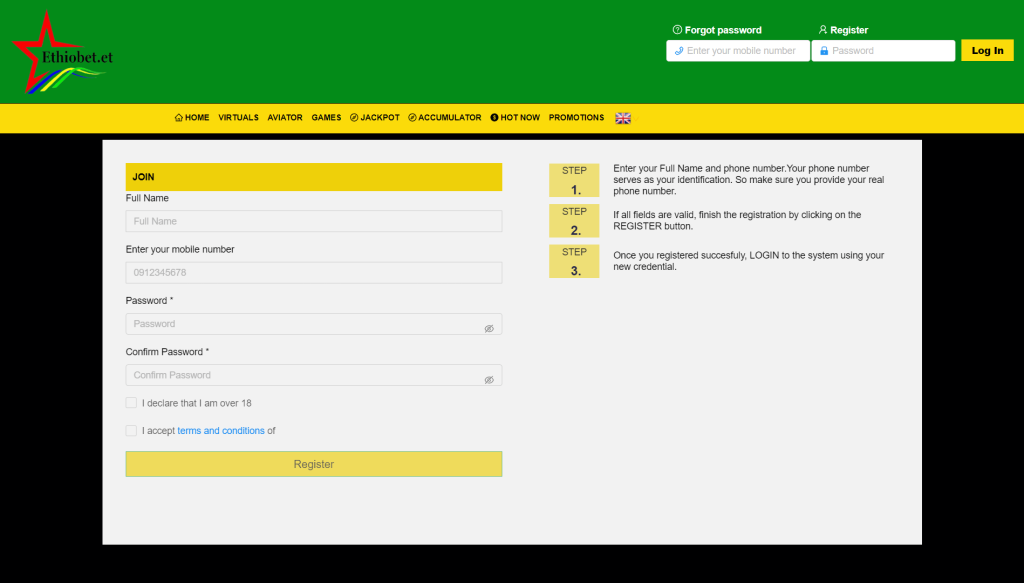 Ethiobet.et Ethiopia Step-by-Step Guide for Registration