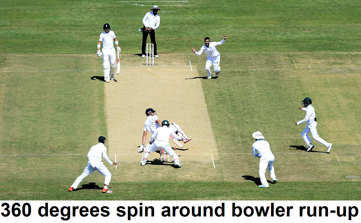 Can a bowler spin around 360 degrees in their run-up?