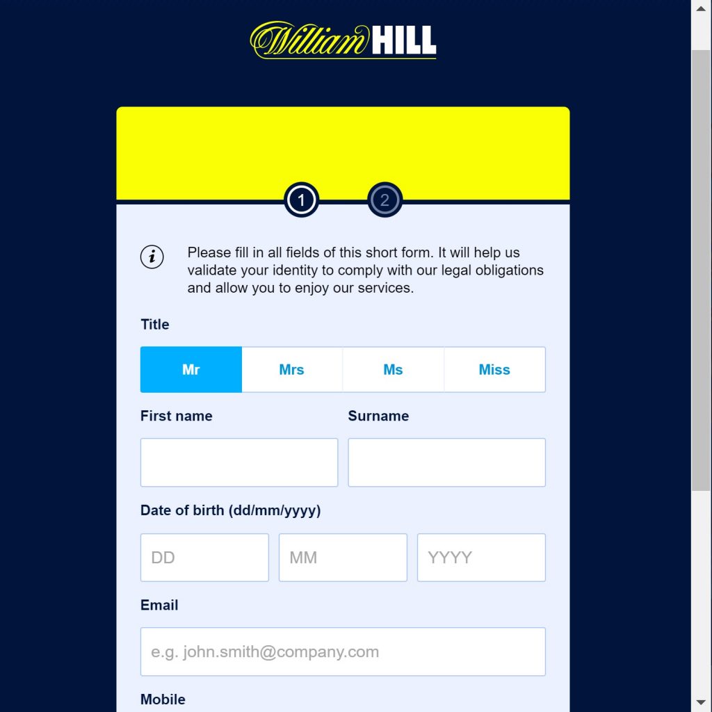 William Hill casino formular de inregistrare 