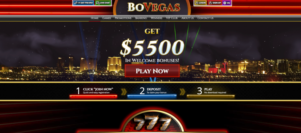 Welcome bonus for BoVegas Casino