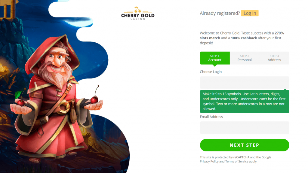 How to register at Cherry Gold Casino