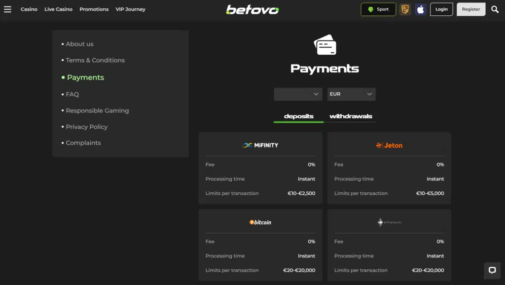 How to Deposit and Withdraw Money from Betovo