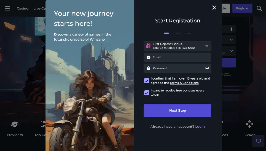 Registration Process in Winsane